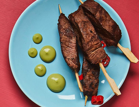 Beef Skewers with Broccoli Puree Beef Skewers with Broccoli Puree