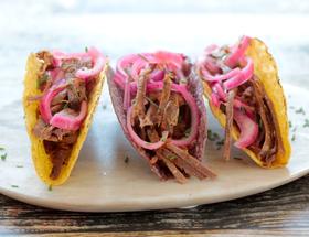 Pulled Brisket Tacos with Quickled Red Onions Pulled Brisket Tacos with Quickled Red Onions