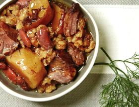 Jamie Geller's Cholent with Kishka and Flanken Jamie Geller's Cholent with Kishka and Flanken