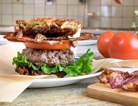 Latke Burgers with Bacon & Pastrami Latke Burgers with Bacon & Pastrami