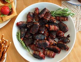 Beef Bacon-Wrapped Dates with Techina Beef Bacon-Wrapped Dates with Techina